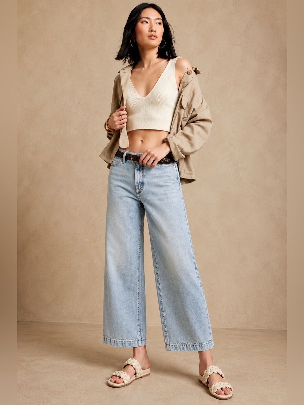 Banana Republic High Rise Cropped Wide Leg Jeans Light Wash Size 25